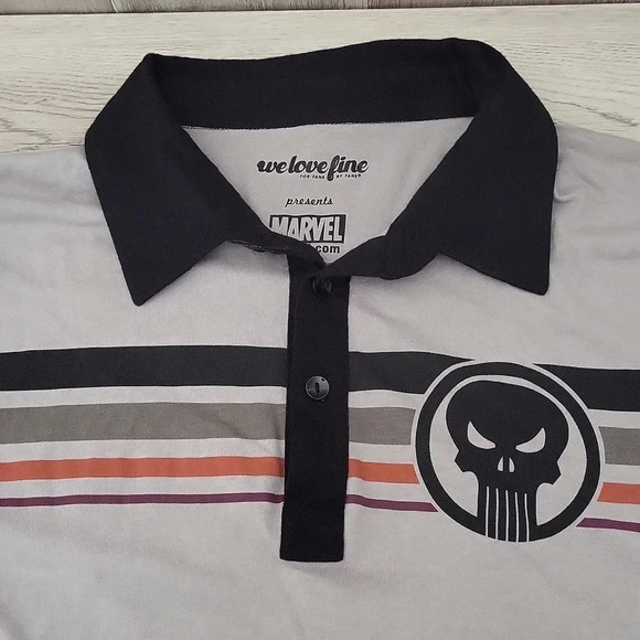 🛍We Love Fine Marvel Punisher Grey Collared Short Sleeve Polo Mens Size XL - Picture 3 of 5